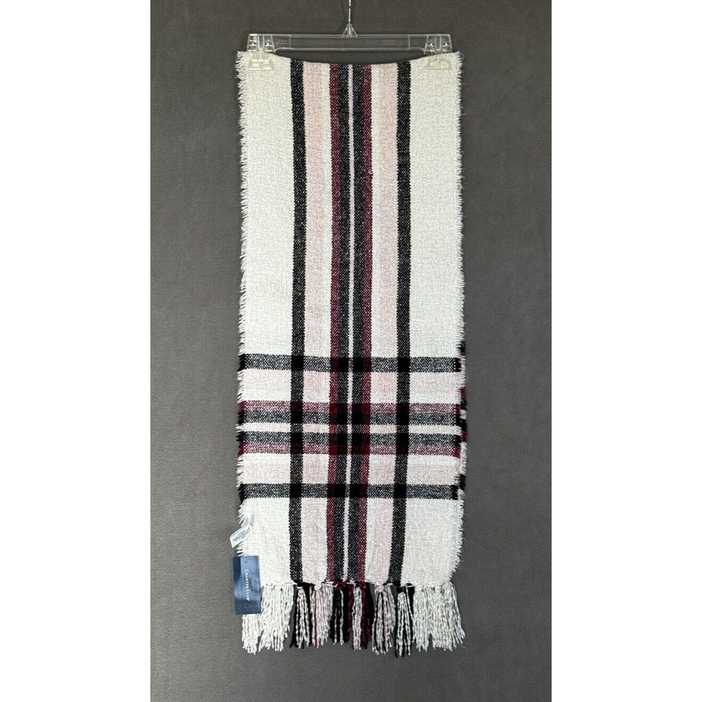 Charter Club Womens Ivory Plaid Boucle Scarf Tassel Fringe One Size NEW